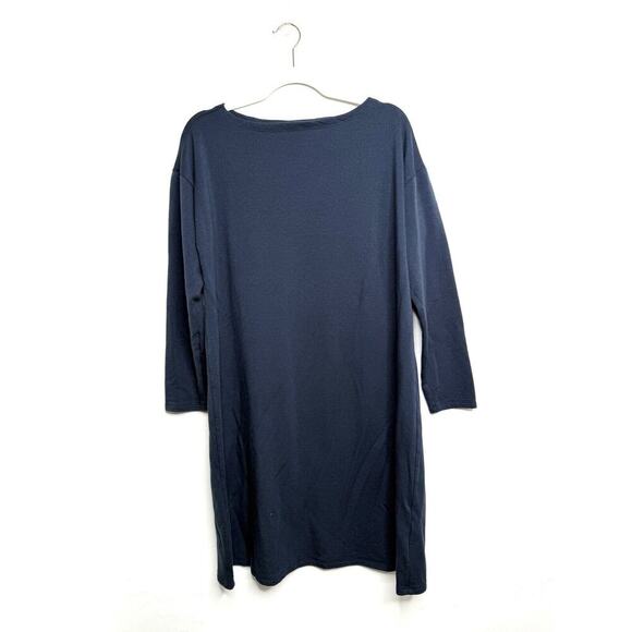 Eileen Fisher Jersey Shift Dress Womens Small NavyBlue Tencel Minimalist Stretch - Picture 1 of 9